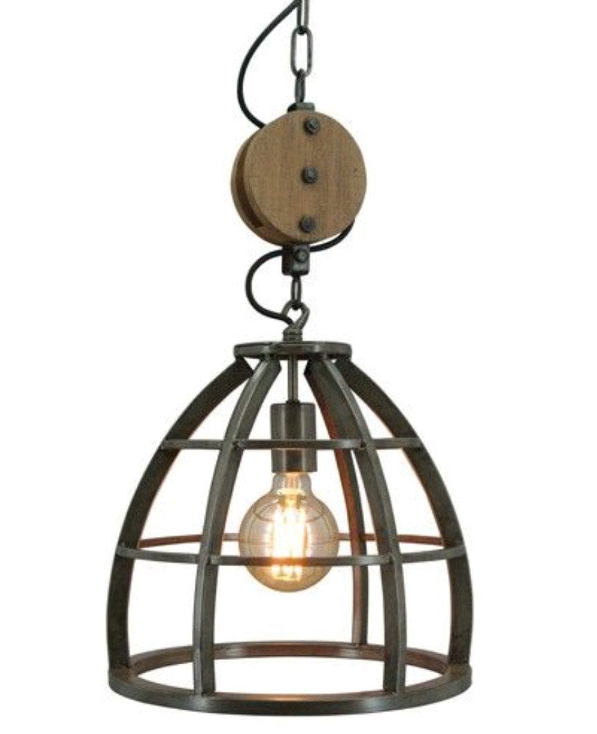industriële zwarte kooihanglamp, Ophalen, Gebruikt, E27 (groot), Metaal