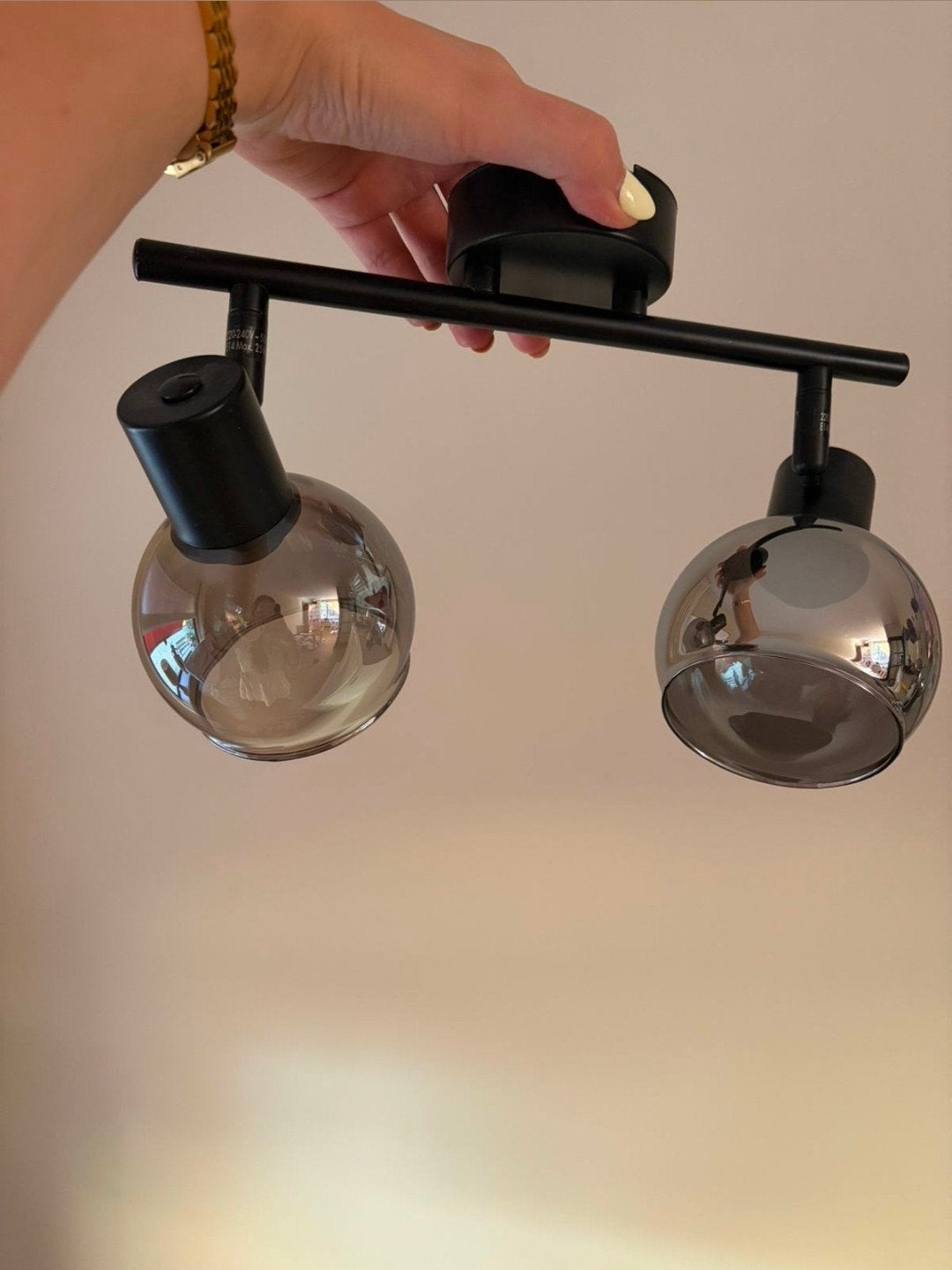 4 zwarte lampen met rookglas,erik kuster style, Ophalen, Gebruikt, Metaal, Geschikt voor plafondmontage