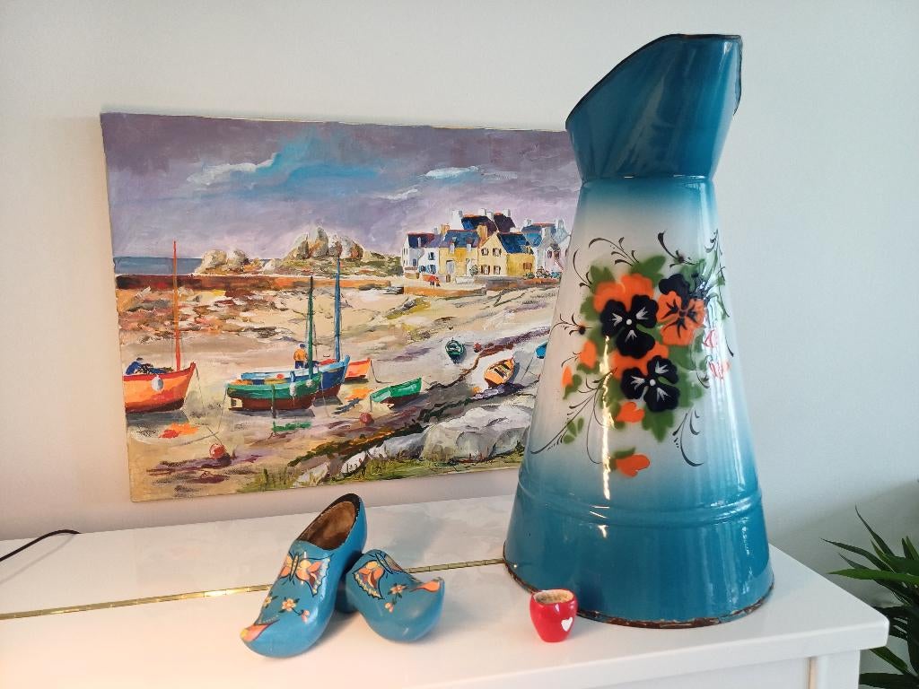 Lampetkan met vrolijke bloemen, Antiek en Kunst, Antiek | Emaille, Ophalen of Verzenden