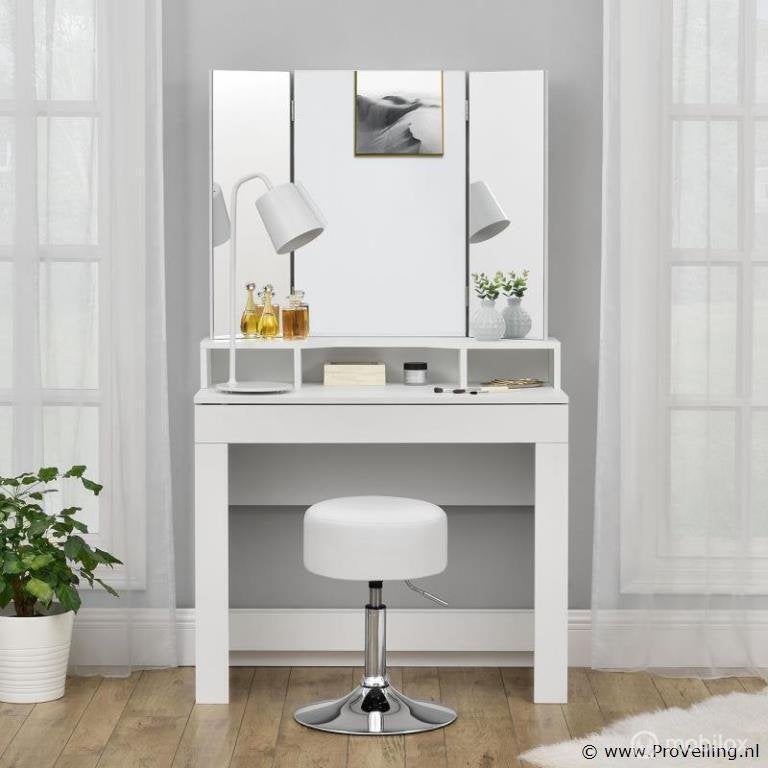 Online Veiling: Kaptafel krukje Tonia wit-zilver, Nieuw