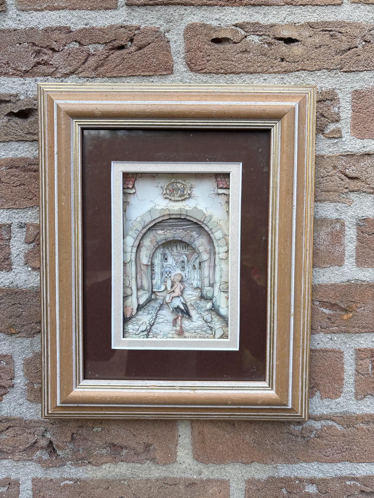 Anton Pieck 3D-kunstwerk: Ooievaar met baby, Ophalen, Overige typen, Gemengde techniek