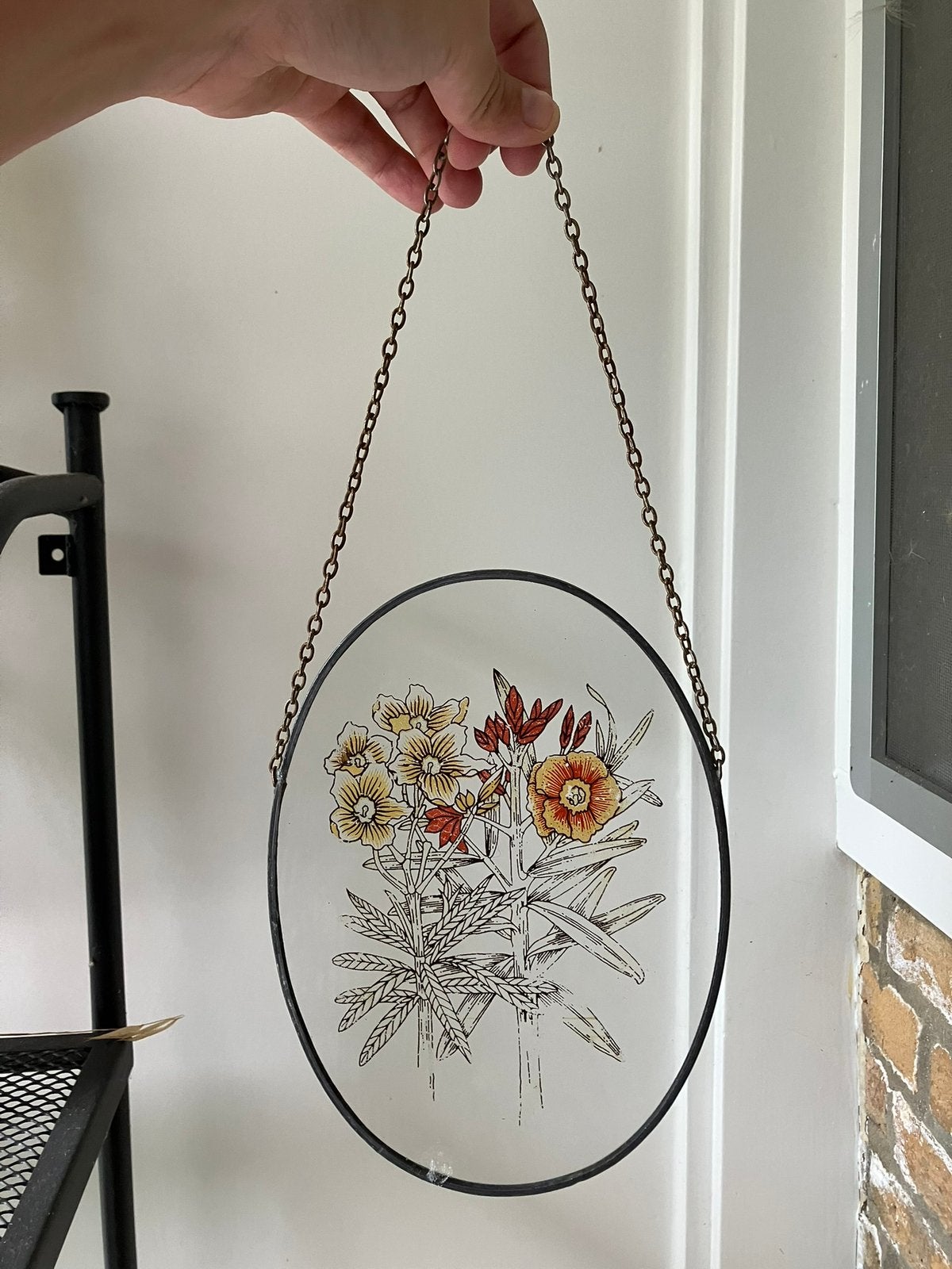 Glasraam raamhanger vintage decoratie ovaal glas bloemen, Ophalen of Verzenden, Zo goed als nieuw
