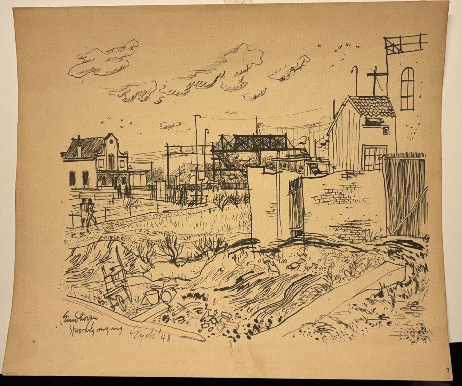 Charles van Eyck – gesigneerde grafische afdruk (1948), Ophalen of Verzenden, Zeefdruk, Pentekening, Gesigneerd