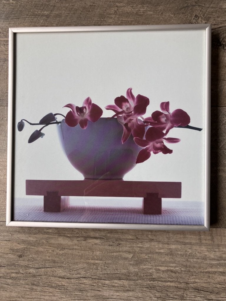Afbeelding bloemen in schaal (aluminium frame): 31 x 31 cm, Met afbeelding, Clicklijst, Ophalen of Verzenden, 31 cm