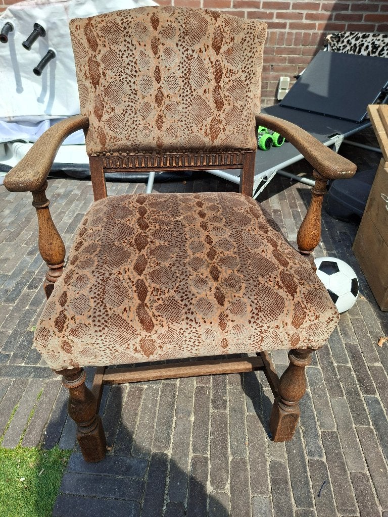 Brocante stoel slangenprint, Ophalen, Gebruikt, Bruin, Stof