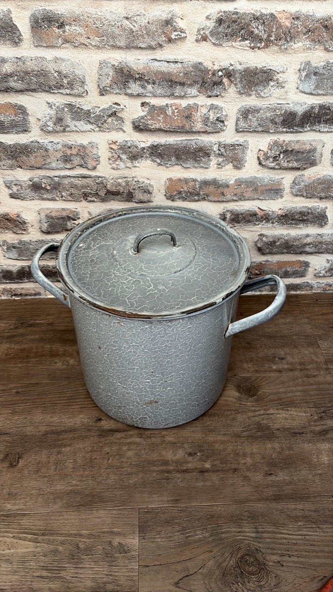 Emaille wek ketel grote pan grijse wolken, Ophalen of Verzenden