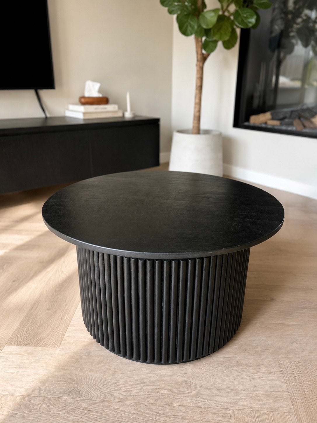 Mooie zwarte salontafel, Ophalen, 50 tot 100 cm, Rond, 50 tot 100 cm