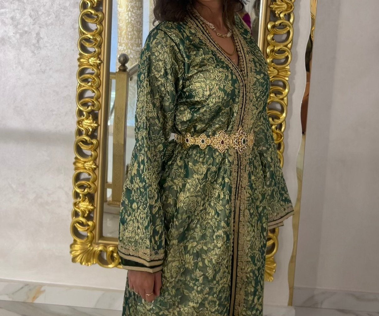 Marokkaanse jurk brokaat takshita takchita lebsa kaftan, Ophalen of Verzenden, Zo goed als nieuw, Groen, Trouwjurk