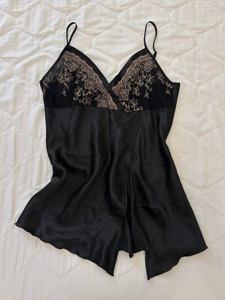 Black Satin Lingerie Set / L, Ophalen, Zwart