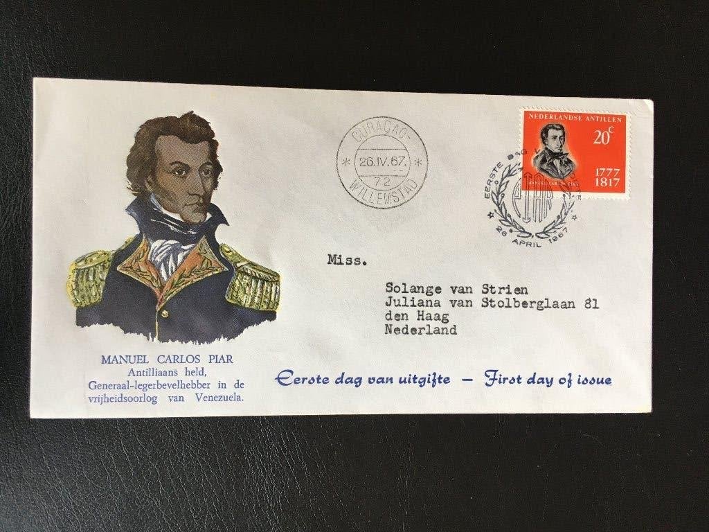 PIET R8-E46 Ned. Antillen 1967 - FDC E46 Manuel Carlos Piar, Postzegels en Munten, Ophalen of Verzenden, Beschreven, Rest van de wereld