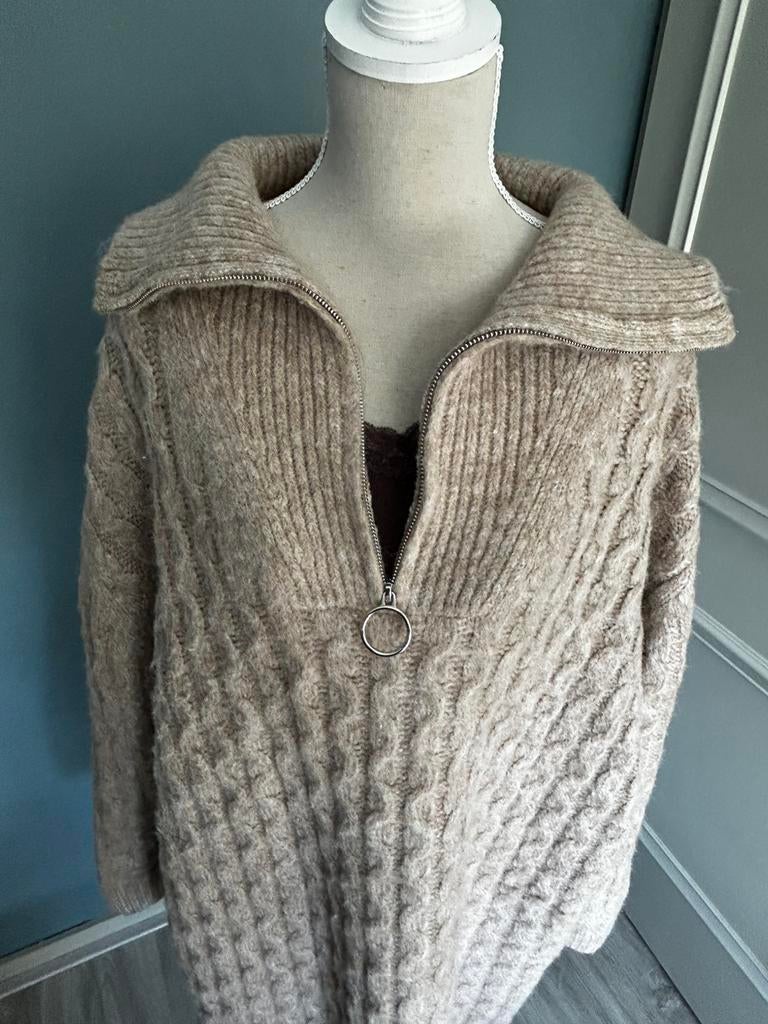 Gebreide jurk troyer kraag Studio Untold maat 54/56, Ophalen of Verzenden, Zo goed als nieuw, Beige, Jurk
