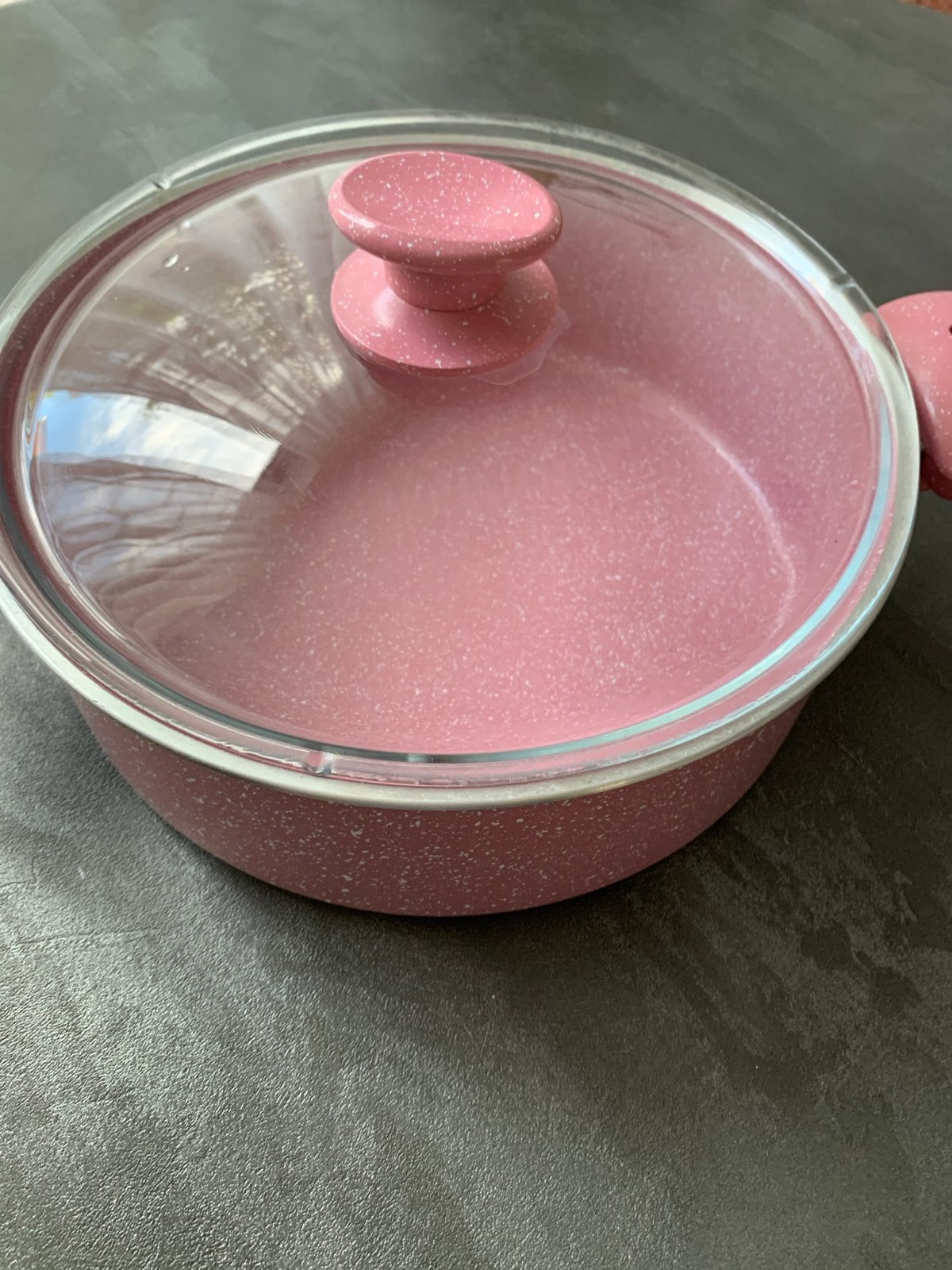 Roze Kookpan met Glazen Deksel - Zo goed als nieuw, Ophalen, Overige materialen, Met deksel, Zo goed als nieuw