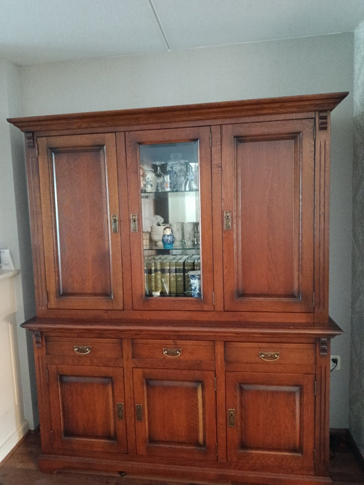 eiken  buffet kast kersen kleur, Ophalen, 200 cm of meer, 150 tot 200 cm, 25 tot 50 cm
