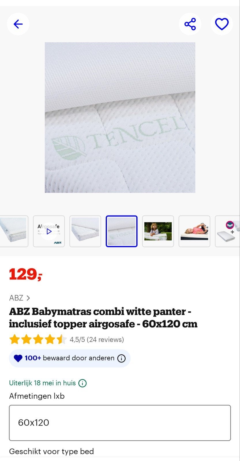 Matras met veiligheids topper, Ophalen, Eenpersoons, 190 cm of minder, Zo goed als nieuw