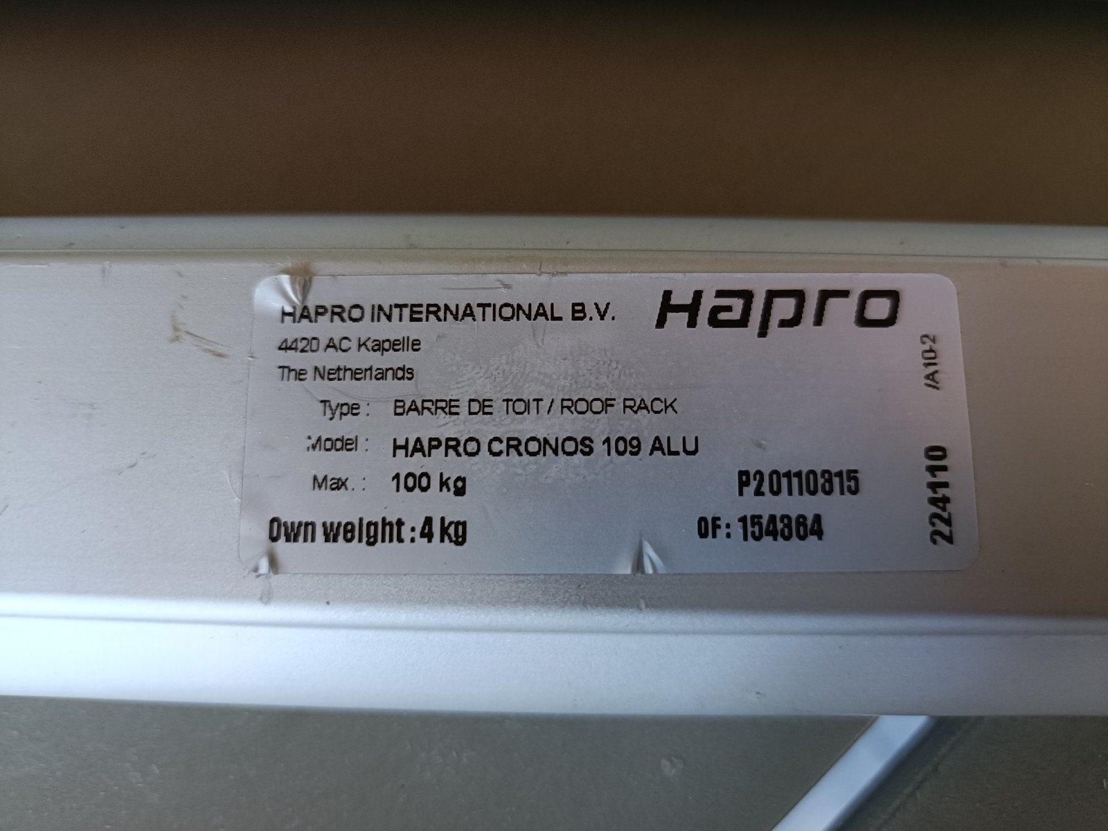Hapro Cronos 109 alu dakdragers met 5 sleutels, Ophalen, Gebruikt