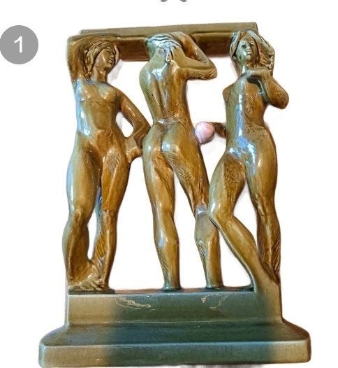 Vintage Beeld Drie Gratiën Keramiek ( Zdenek Farnik ), Groep mensen, Geglazuurd, Ophalen of Verzenden, 20 - 50 cm