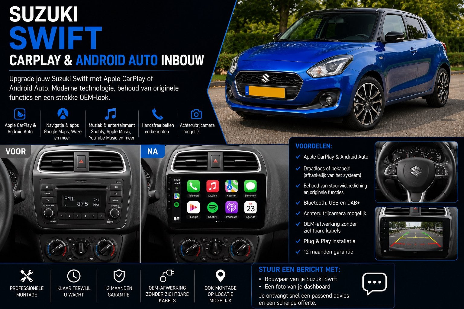 Suzuki Swift CarPlay & Android Auto Inbouw, Ophalen, Nieuw