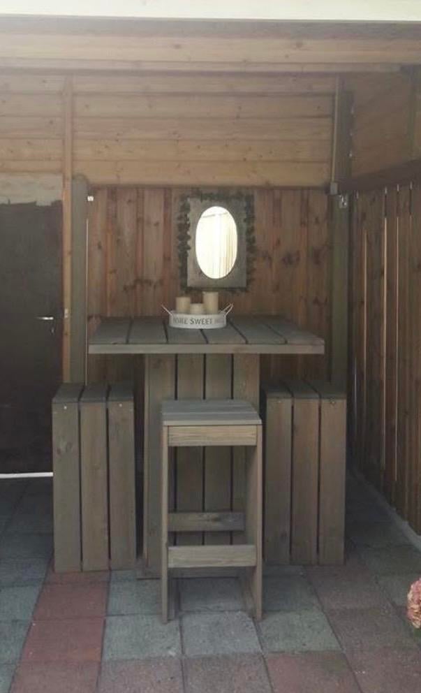 Houten Bartafel met 4 Barkrukken, Ophalen, Gebruikt, 90 cm of meer, 4 krukken