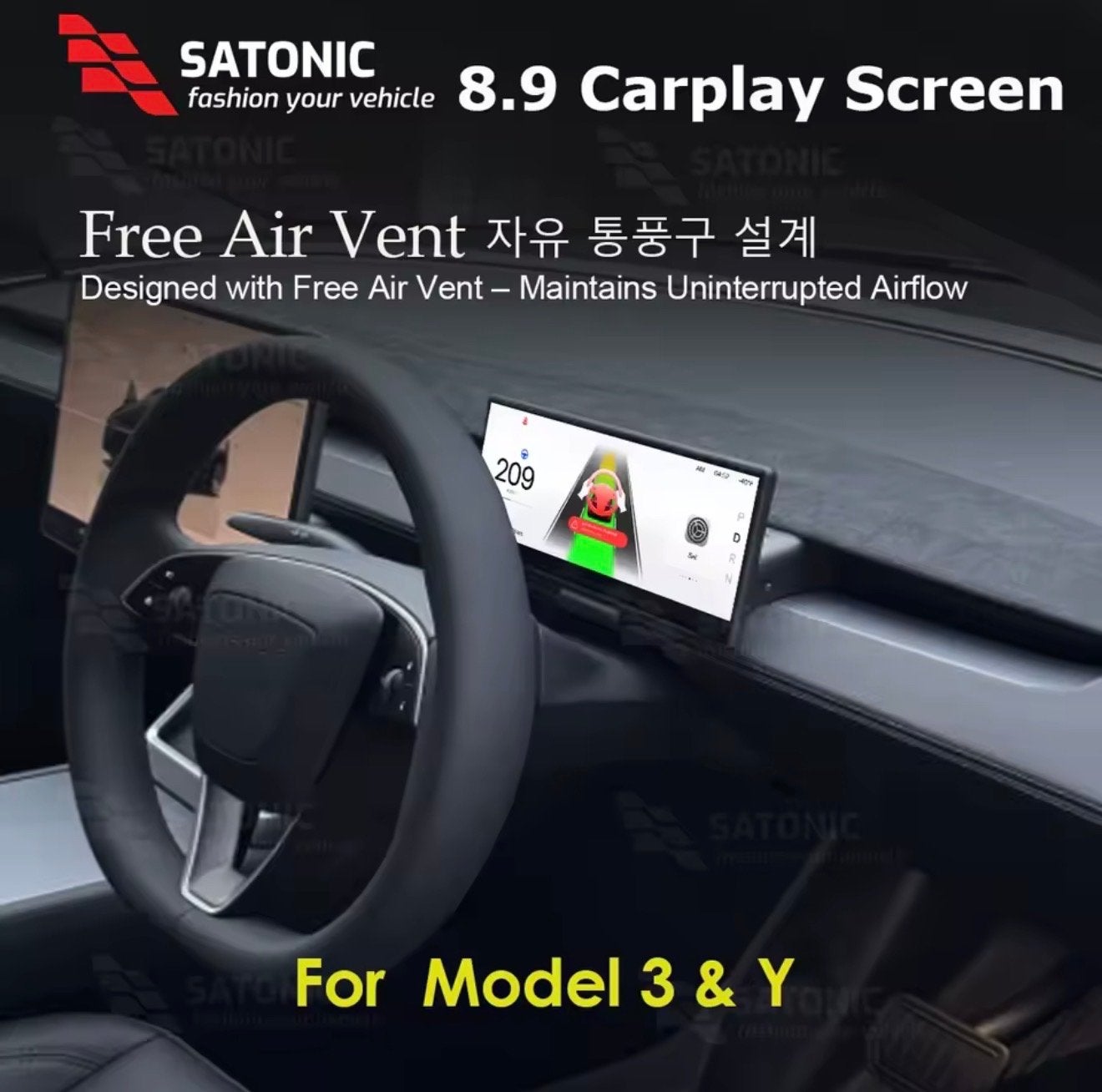 SATONIC 8.9'' Digitaal Dashboard Tesla Model 3/Y CarPlay, Ophalen of Verzenden, Nieuw