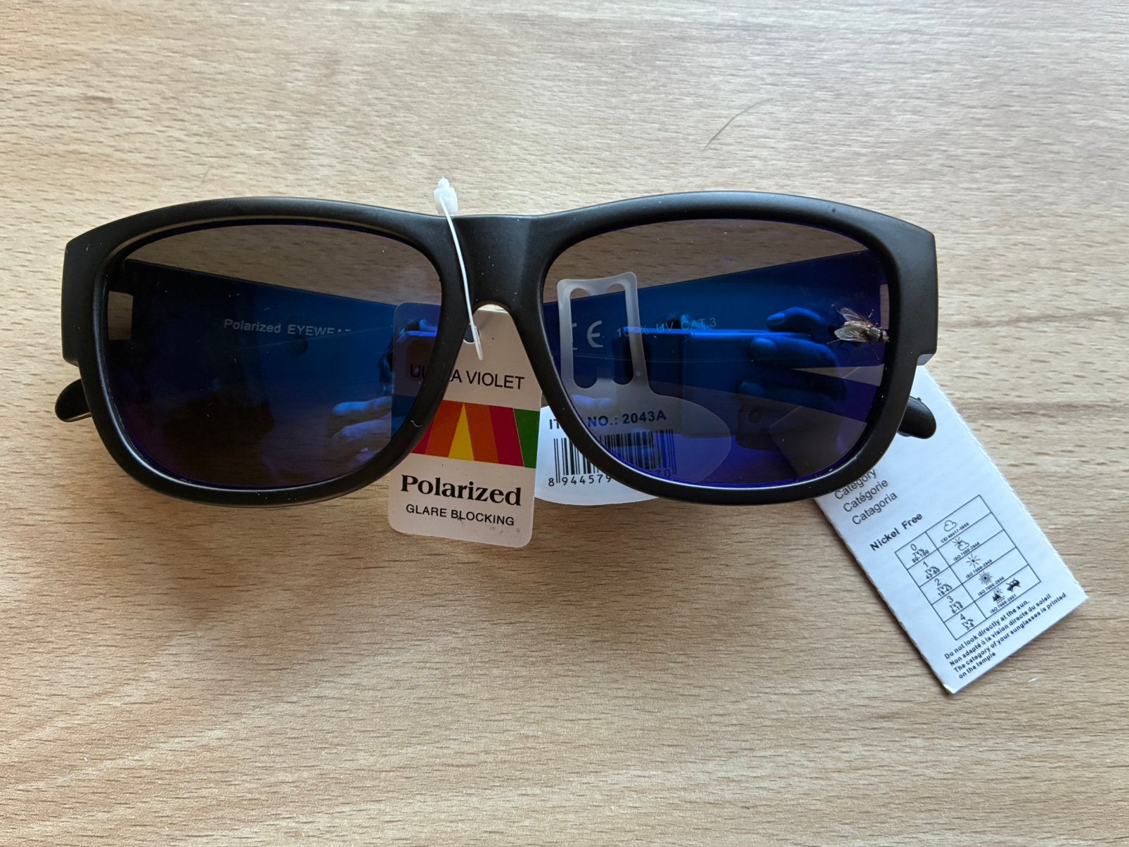 Polariserende overzet zonnebril paars/blauwe spiegelglazen, Sieraden, Tassen en Uiterlijk, Overige merken, Zonnebril, Zwart, Nieuw