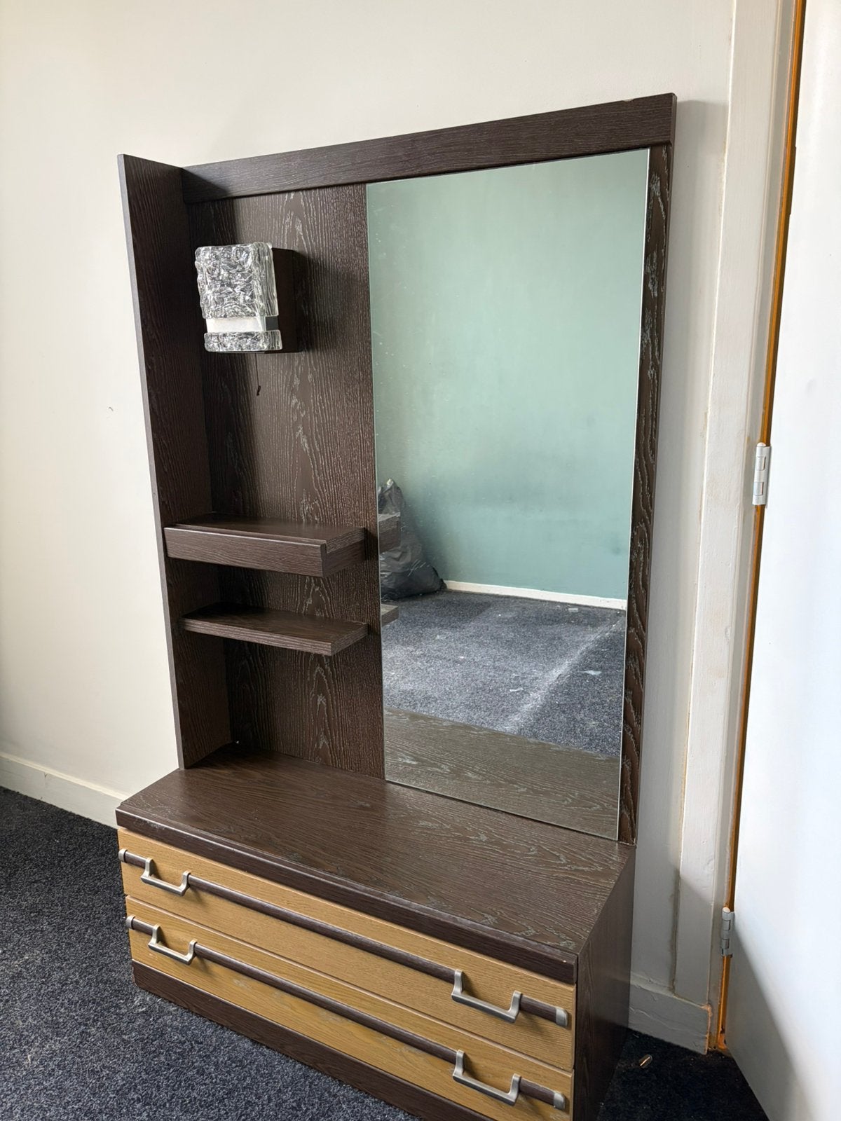 Vintage Deens design meubel met spiegel, 2 lades en lamp, Ophalen