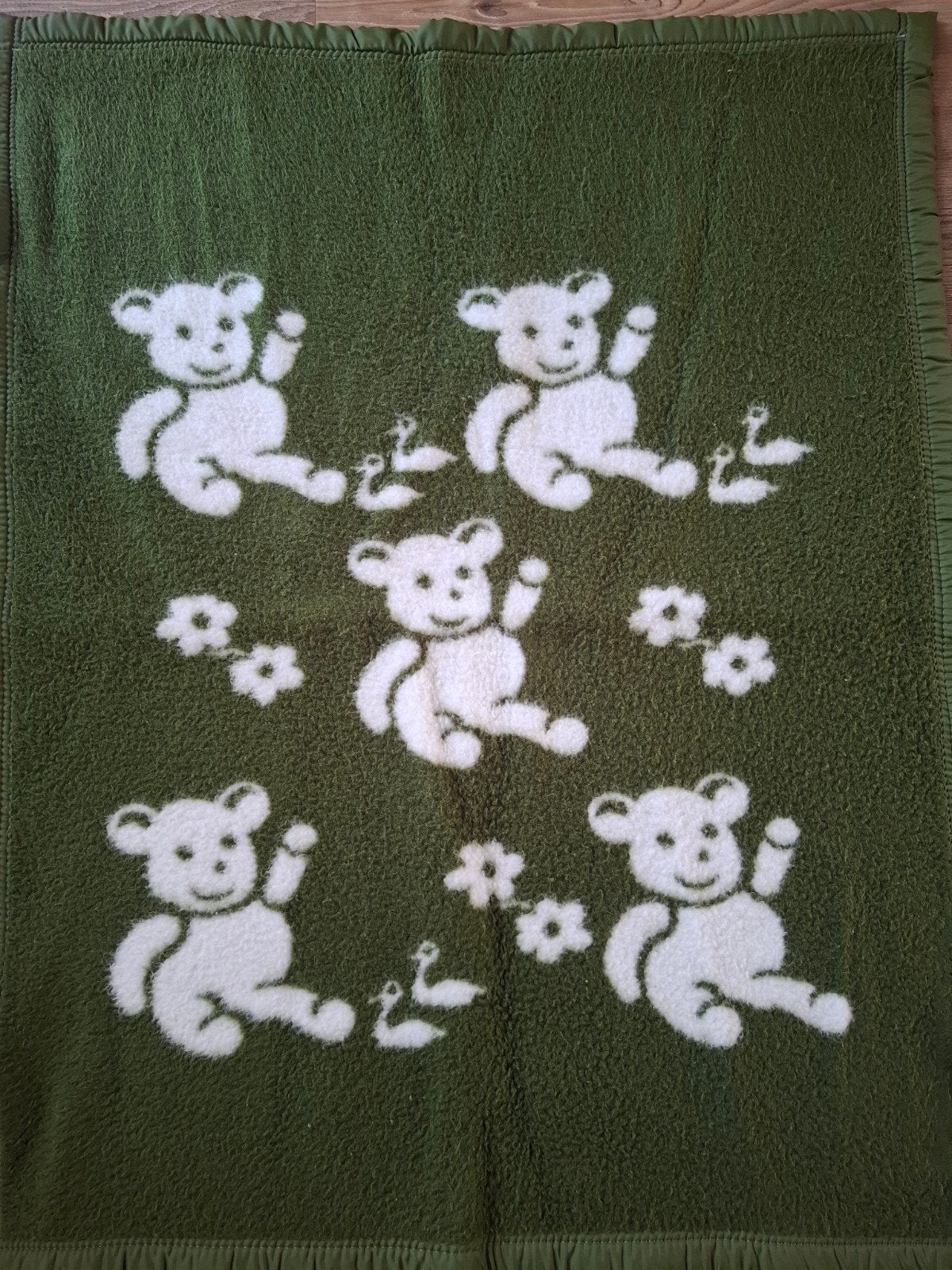 Good Night Baby Dralon deken met beertjes, 78x98 cm, Groen, Gebruikt, Dubbelzijdig, Deken