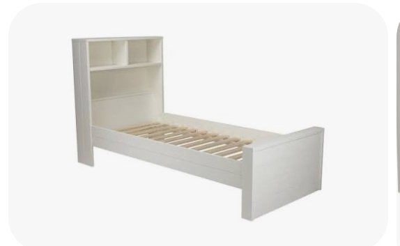 Bed 90x200 WOOOOD Max wit met lattenbodem en matrasbesch, Ophalen, 90 cm, Eenpersoons, Wit