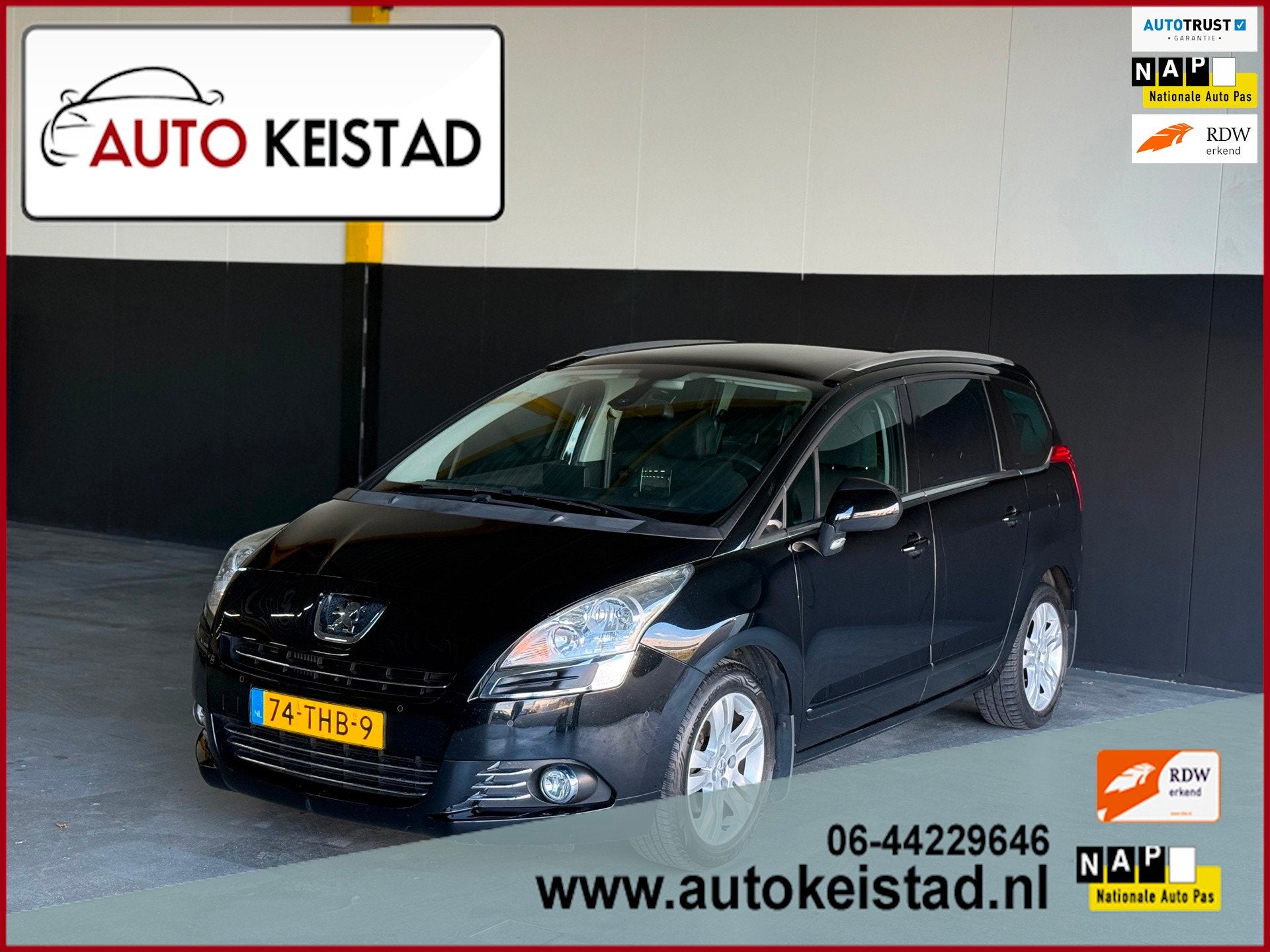 Peugeot 5008 1.6 THP AUTOMAAT 7-PERSOONS LEDER/PANORAMA/DVD!, Euro 5, Gebruikt, Zwart, 7 stoelen