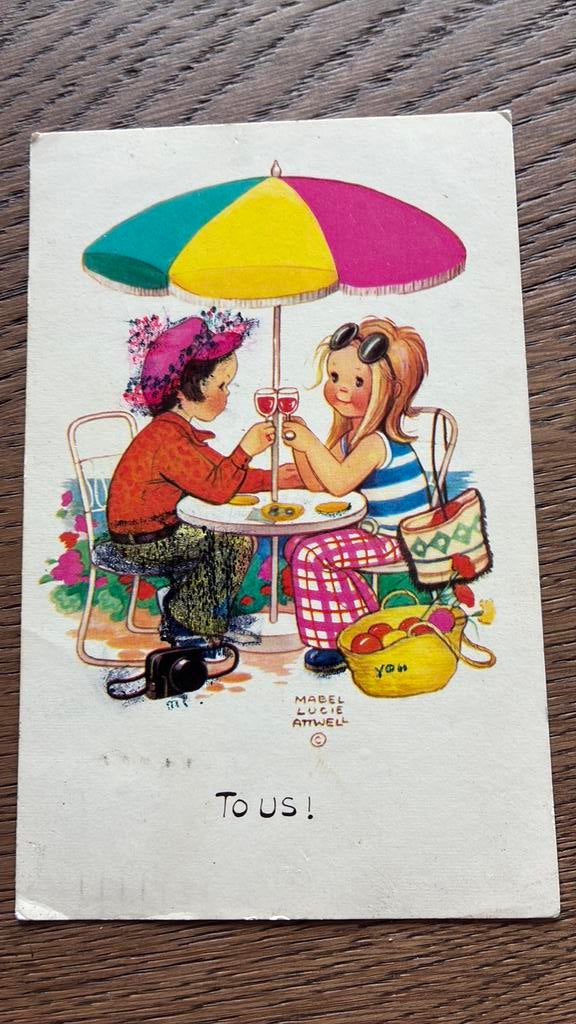 Mabel Lucie Attwell.Een toost op ons. Kndrr de parasol, Verzamelen, Ophalen of Verzenden, Gelopen
