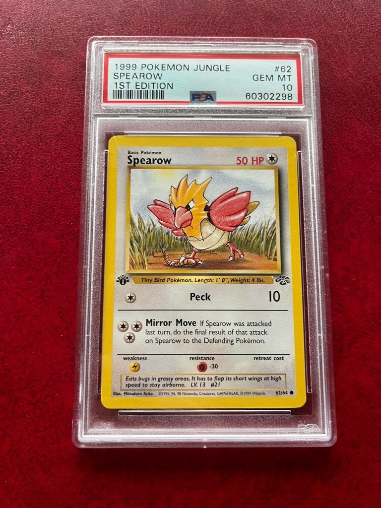 PSA 10 Pokemon 1999 Jungle Spearow  1ST Edition 62 60302298, Ophalen of Verzenden, Nieuw, Losse kaart