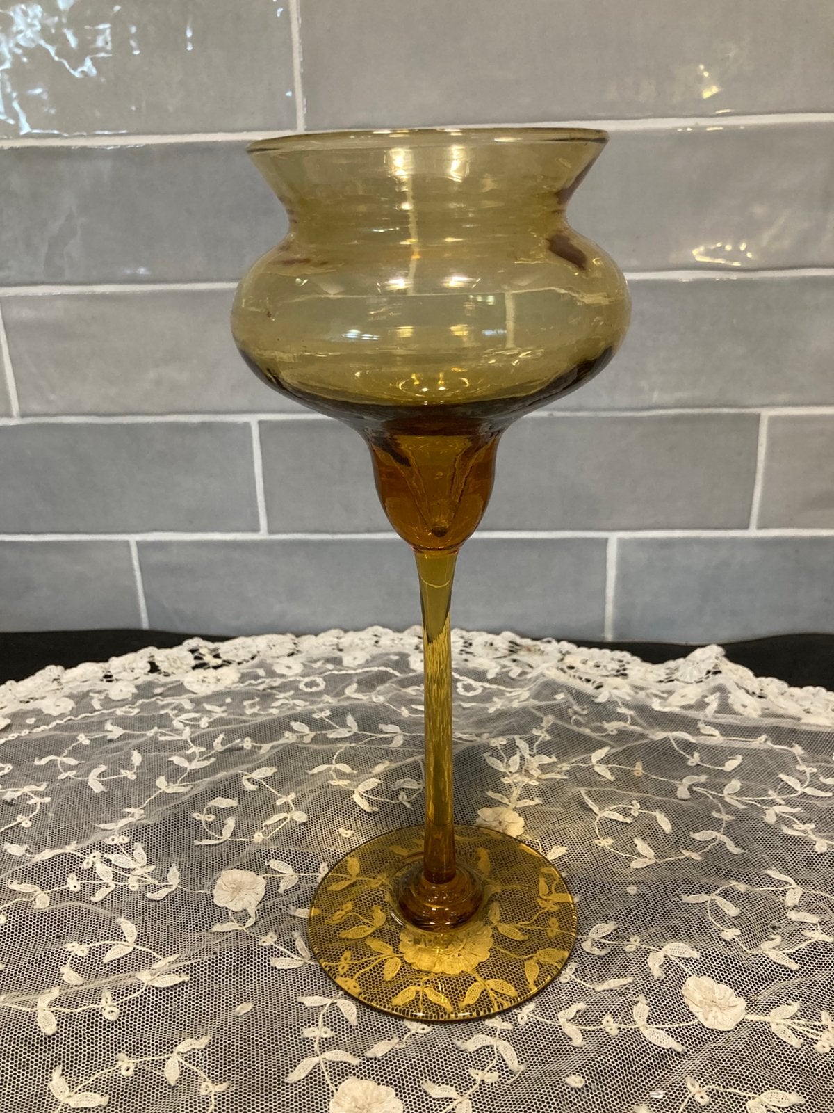 Vintage glazen kandelaar (061025s), Ophalen of Verzenden