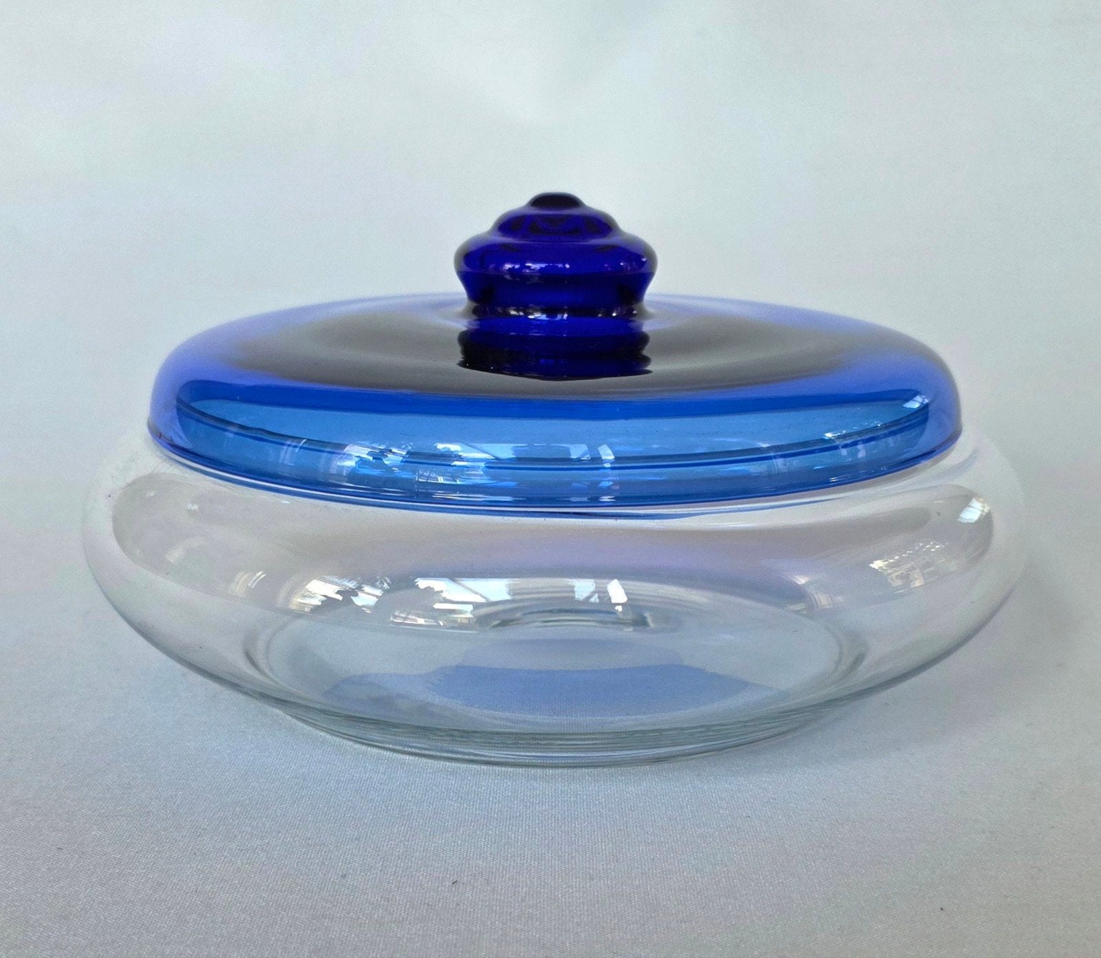 Leerdam koekdoos blauw/helder glas Jacques Boon, Ophalen of Verzenden