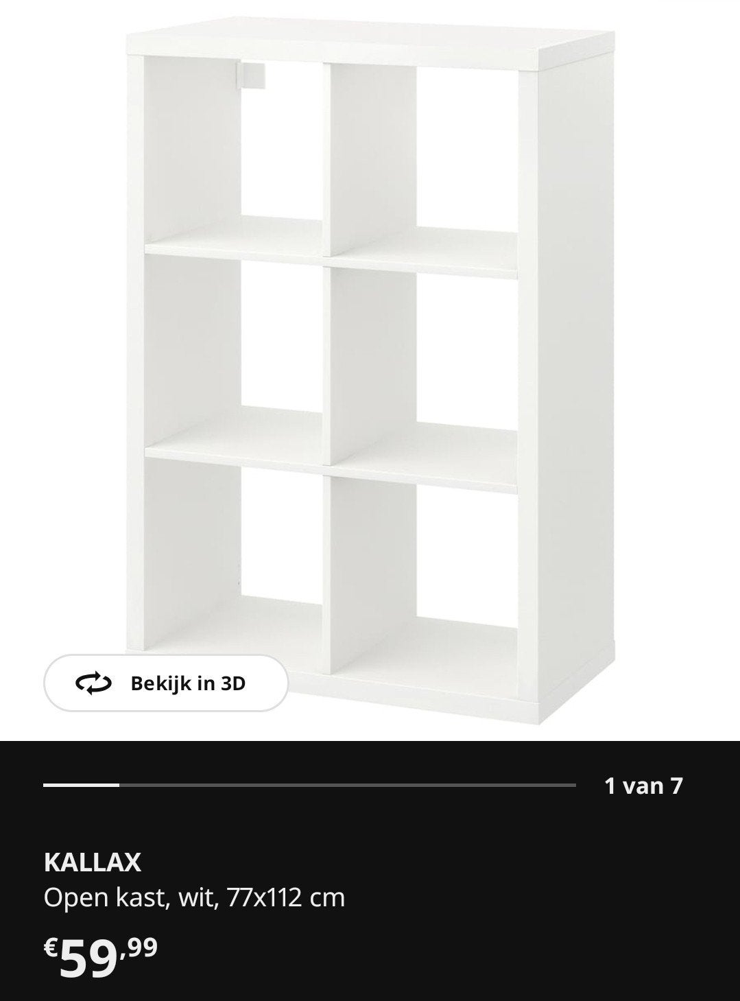 Gratis! KALLAX Open kast, wit, 3x2 dus 6 vakken, Ophalen, Met plank(en), Gebruikt, Modern, functioneel