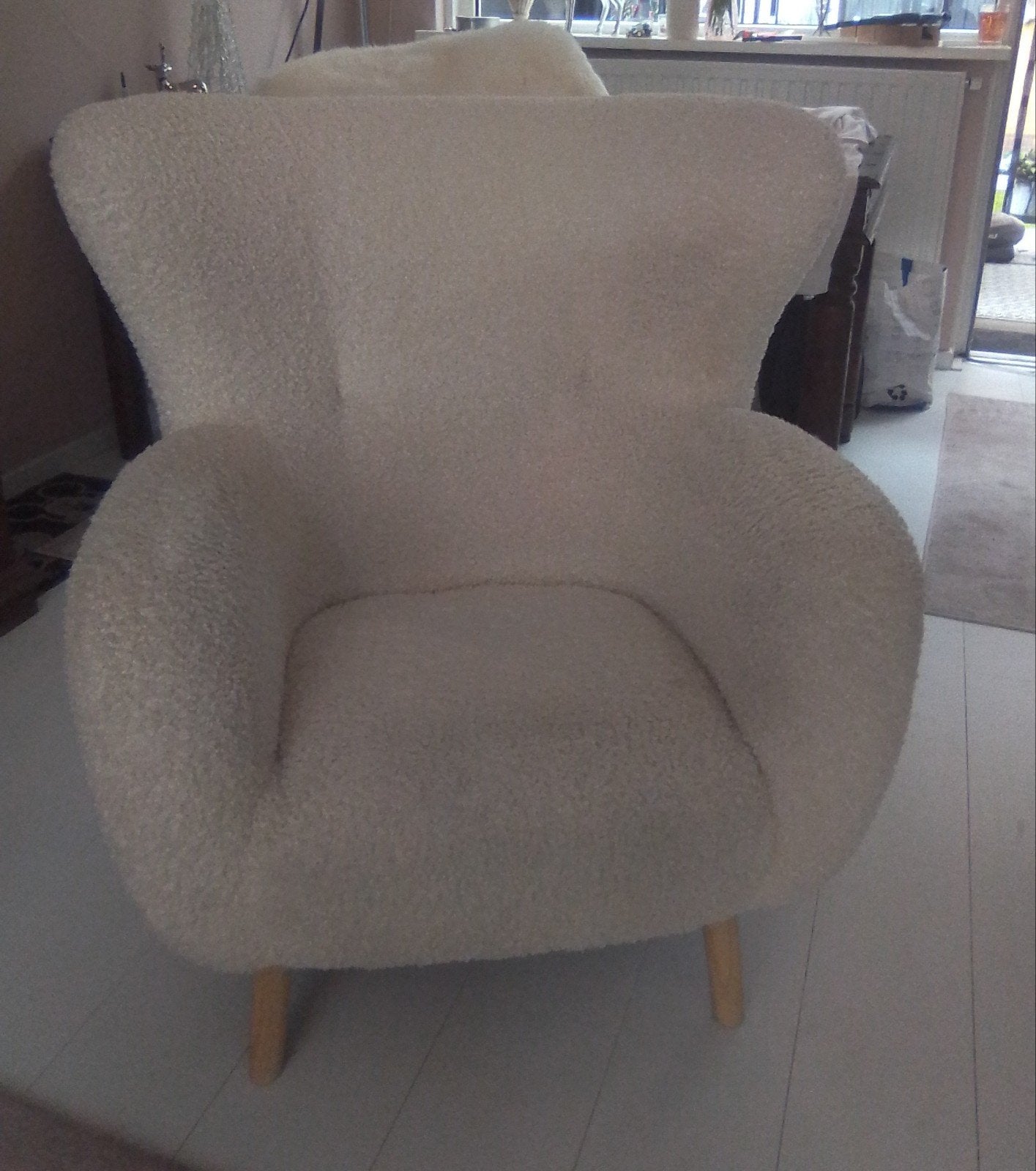 Comfortabele Teddy Fauteuil - Off Wit, 75 tot 100 cm, Zo goed als nieuw, Stof, 75 tot 100 cm