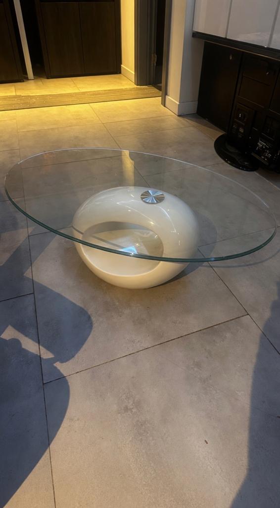 Exclusieve Italiaanse Design Salontafel | Hoogglans & Glas, Ophalen of Verzenden, Zo goed als nieuw, Ovaal, Glas