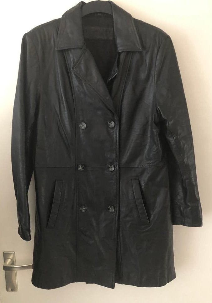 Jas zwart leer maat 40, double breasted, Nieuwstaat, Kleding | Dames, Ophalen of Verzenden, Zo goed als nieuw, Maat 38/40 (M)
