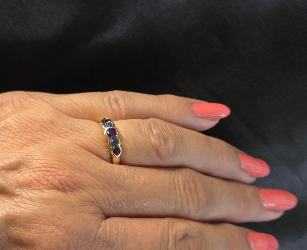 Gouden Vintage ring edelsteen topaas en amethist. 2026/622, Overige kleuren, ., Ophalen of Verzenden, Zo goed als nieuw