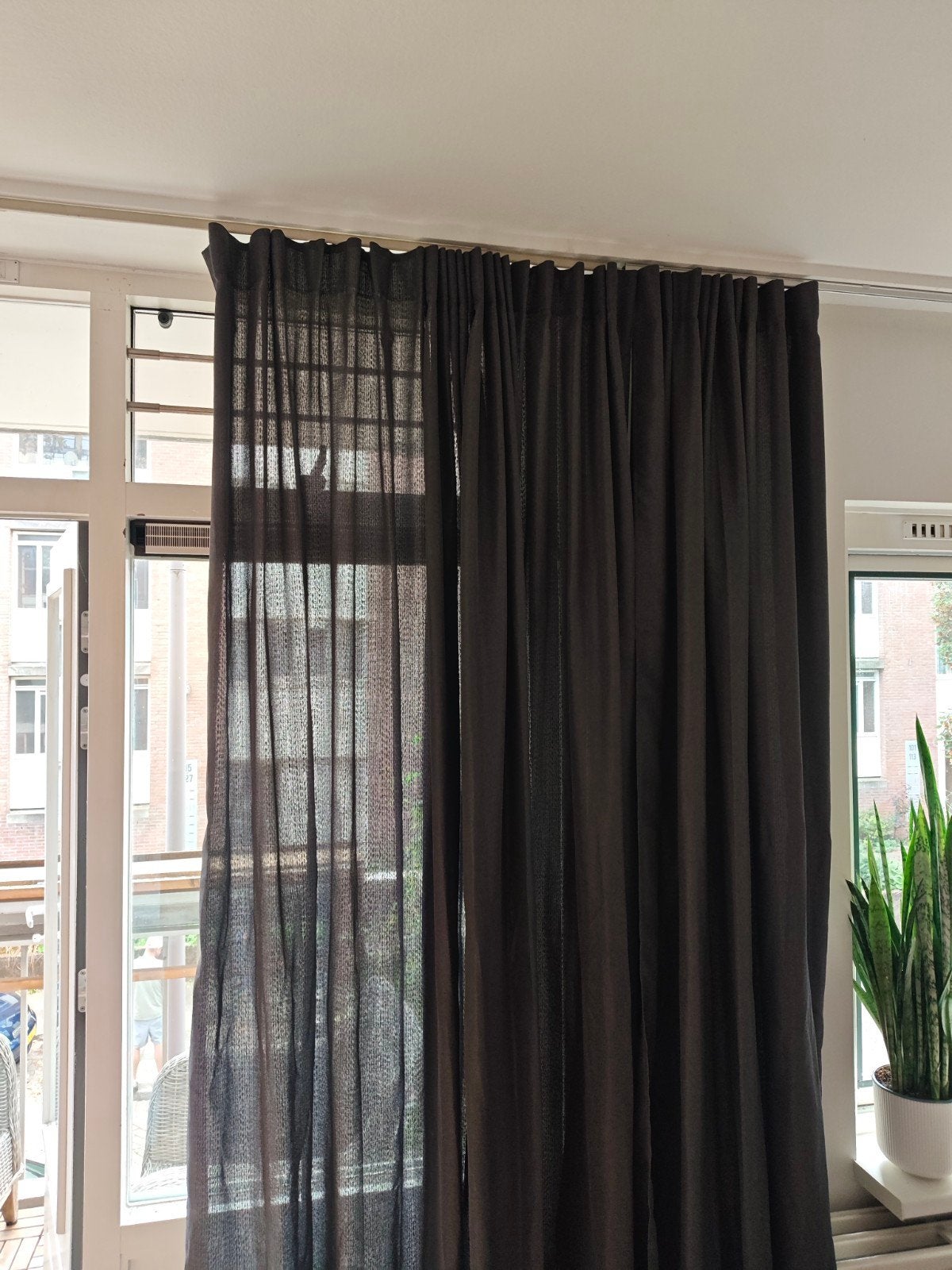 Antraciet gordijnen voor rails - 3x 150cm, 1x 300cm, Plooiafwerking, Gebruikt, Zwart, Ophalen of Verzenden