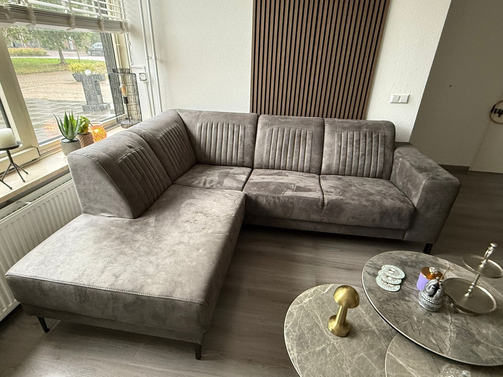Moderne hoekbank met chaise longue, grijs, Ophalen, Zo goed als nieuw, Stof