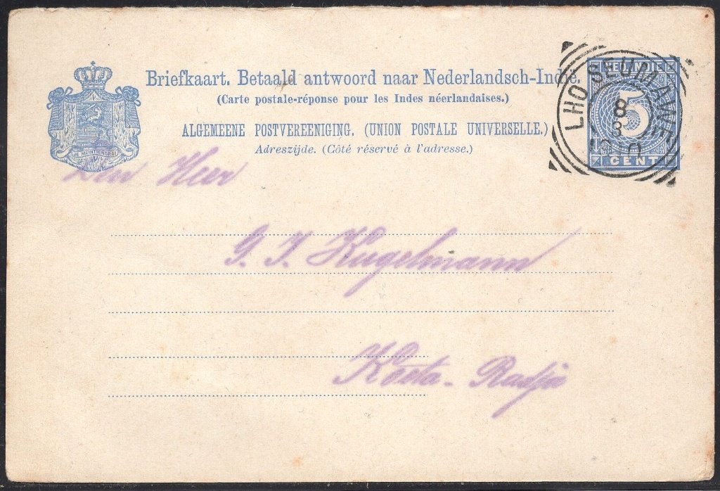 VK070 Kaart Nederlands Indie Vierkantstempel Lho Seumawe, Postzegels en Munten, Ophalen of Verzenden, Briefkaart