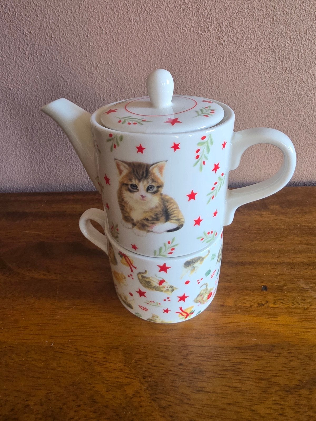 Theepot met kopje - Katten design - Francien, Overige merken, Keramiek, Nieuw, Ophalen of Verzenden