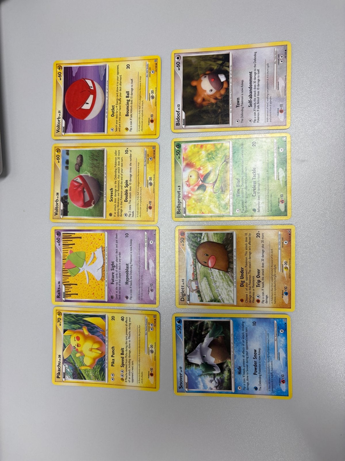 Pokémon Kaarten Set - Voltorb, Bidoof, Pikachu, Diglett, Ophalen, Gebruikt, Meerdere kaarten