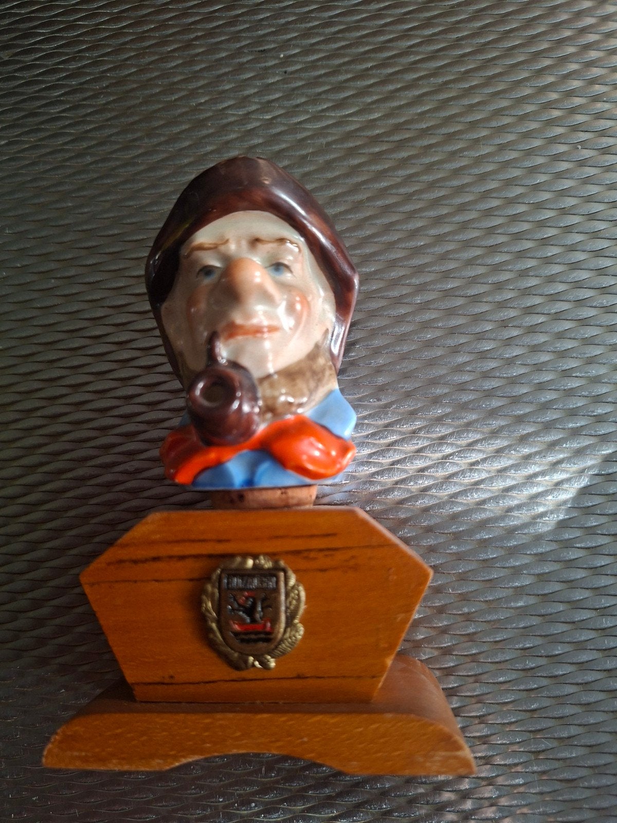 Vintage Flessenstop Zeeman met Pijp op Houten Sokkel, Ophalen of Verzenden