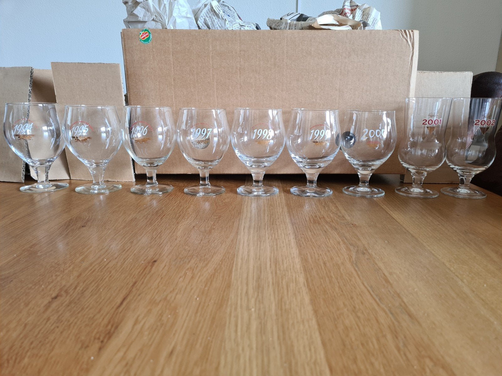 Heineken jaarglazen 1994 t/m 2002 verjaardag, Verzamelen, Glas en Borrelglaasjes, Ophalen of Verzenden, Zo goed als nieuw, Bierglas