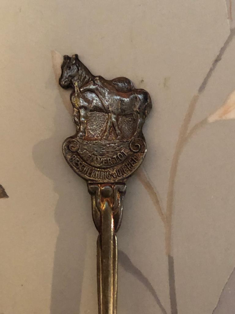 Antiek lepeltje met paardenmotief van dierenbescherming, Ophalen of Verzenden
