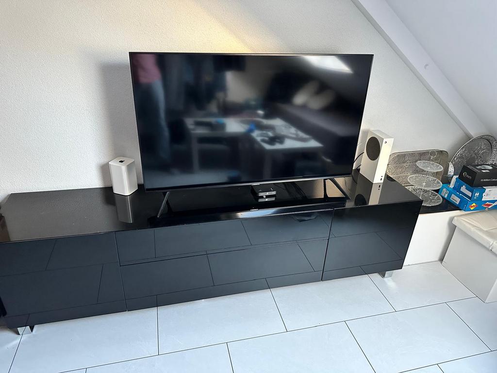 Zwarte tv meubel glans, Ophalen, Overige materialen, Gebruikt, 200 cm of meer