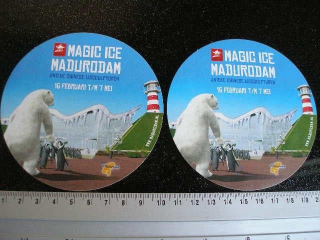 2x sticker magic ice madurodam chinese ijssculpturen, Verzenden, Zo goed als nieuw, Bedrijf of Vereniging