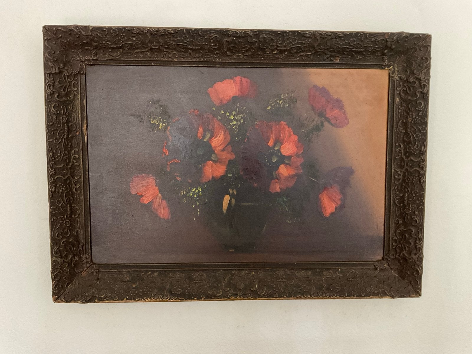 Antiek schilderij met bloemen, gesigneerd, op linnen, Ophalen of Verzenden, Gesigneerd, Bloemen, Doek