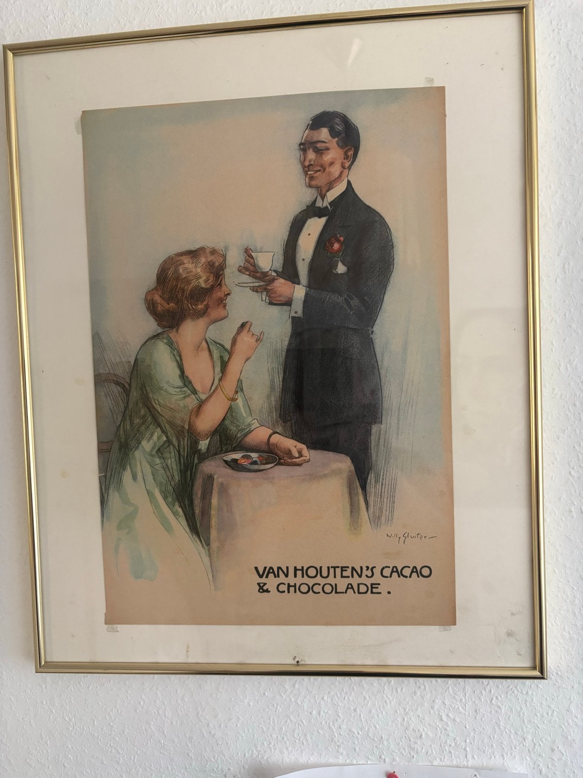 Vintage Van Houten's Cacao Reclame 1923, Ophalen of Verzenden, Gebruikt, Reclamebord