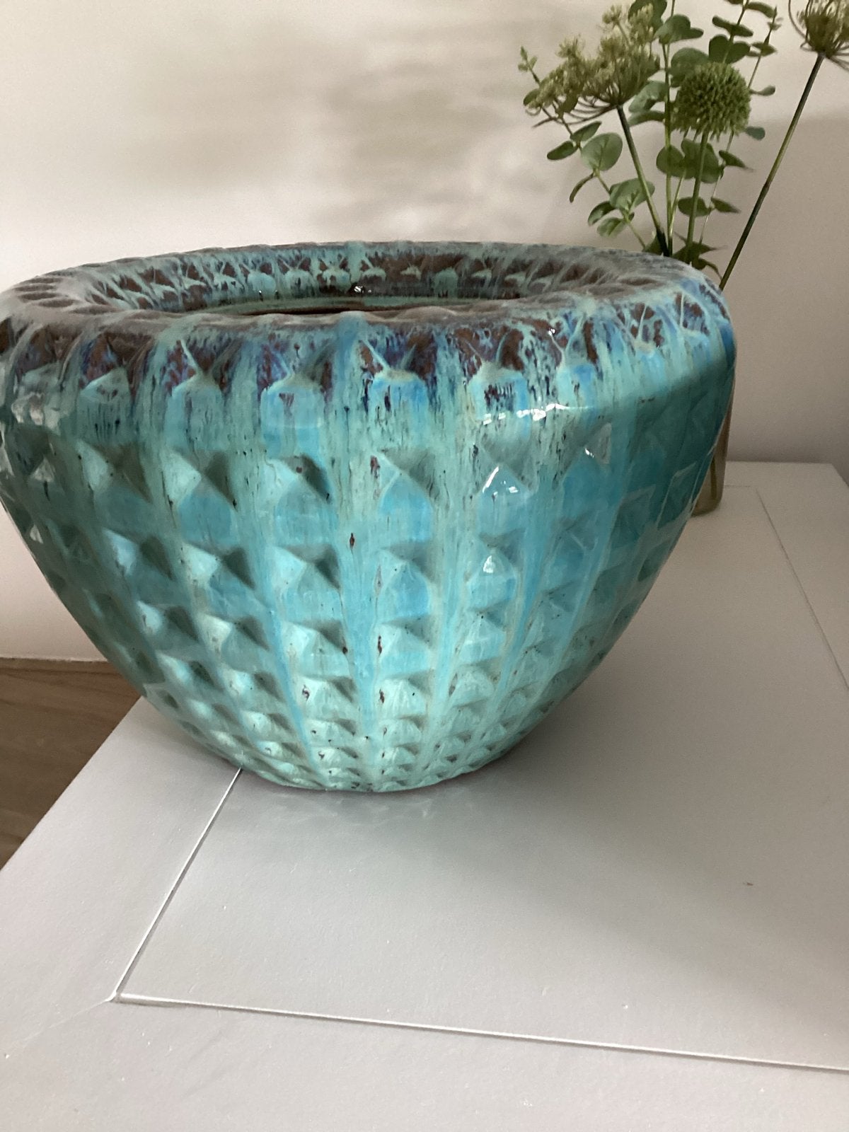 Grote PTMD pot in turquoise blauw/groen - H31 B45 cm, Ophalen, Gebruikt, 40 cm of meer, Rond